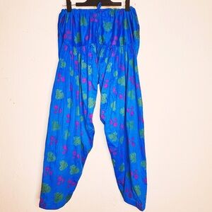 Boho Whimsigoth Casual Blue Harem Cotton Lounge Pants Size Small Medium Large